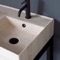 Modern Beige Travertine Design Ceramic Console Sink and Matte Black Base, 24